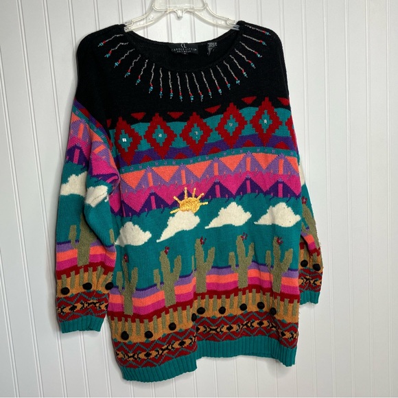 Vintage Sweaters - vintage sweater womens Medium Oversized Tribal Southwestern Aztec Desert Artsy